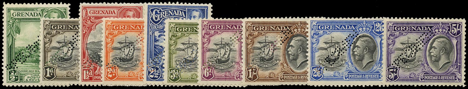 GRENADA 1934  SG135s/44s Mint KGV Pictorial set of 10 to 5s perf 12&frac12; from the Spanish Morocco archive