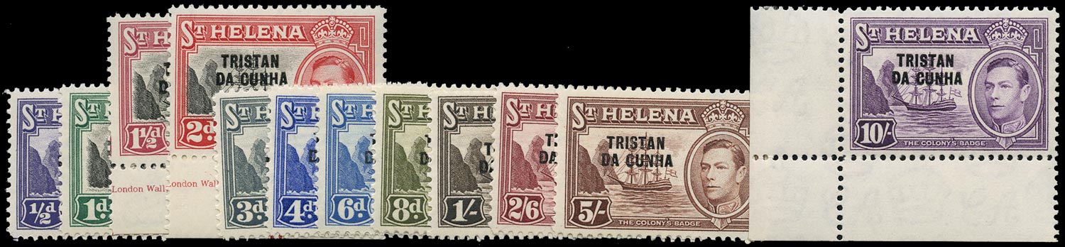 TRISTAN DA CUNHA 1952  SG1/12 Mint unmounted set of 12 to 10s