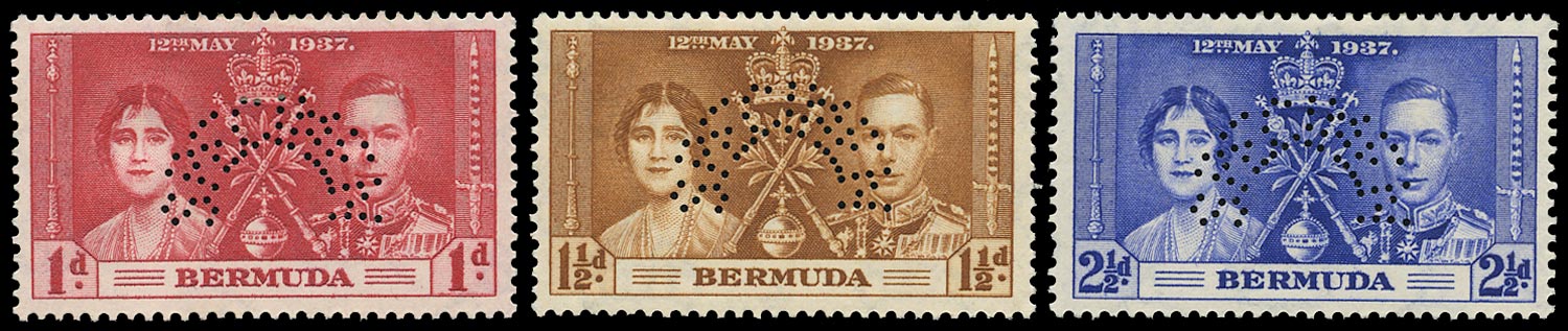 BERMUDA 1937  SG107s/9s Specimen KGVI coronation Set