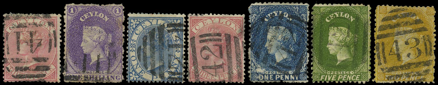 CEYLON 1866  SG61/2, 63bx, 64d, 66c, 71var Cancel