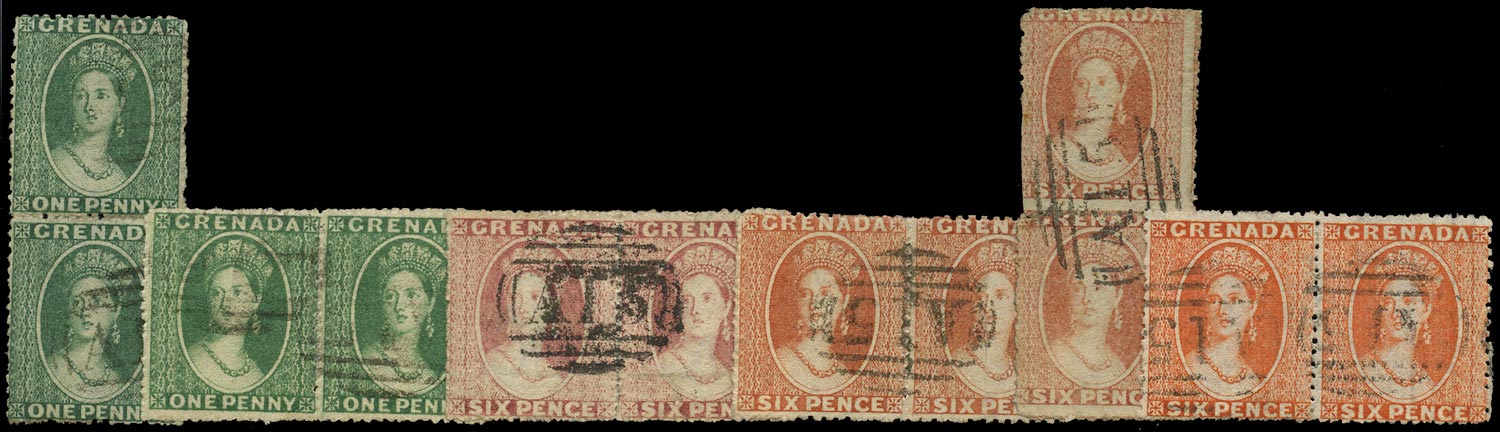 GRENADA 1863  SG4/9 Used QV watermark small star sideways rough perf 14 to 16