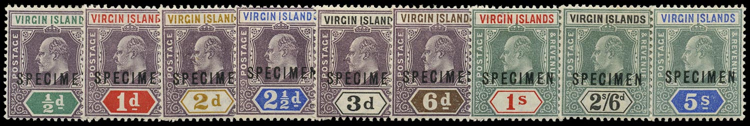VIRGIN ISLANDS 1906  SG54s/62s Specimen KEVII set of 9 to 5s