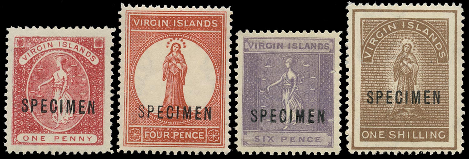 VIRGIN ISLANDS 1887  SG34s/40s Specimen QV lithograph set of 4 to 1s unmounted mint