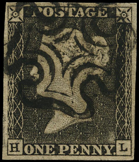 GB 1840  SG3 Pl.1a Penny Black - VFU Black MC (HL)
