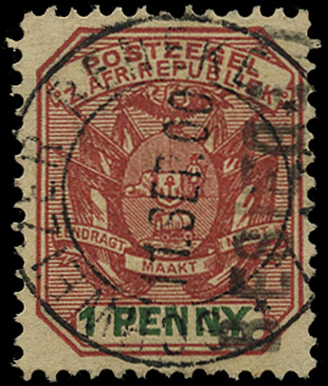 TRANSVAAL SCHWEIZER 1900  SG2 Used Schweizer Renecke 1d rose-red and green