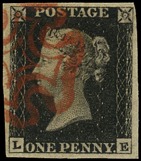 GB 1840  SG2 Pl.1b Penny Black - VFU red MC (LE)