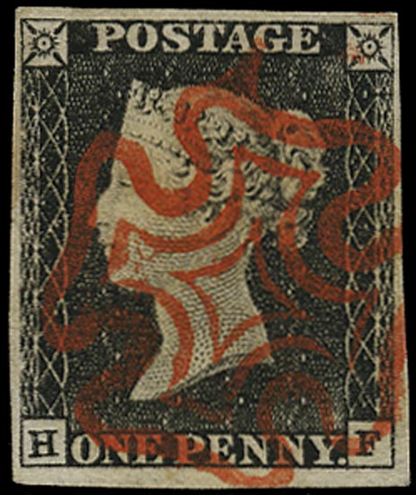 GB 1840  SG3 Pl.1a Penny Black - VFU red MC (HF)