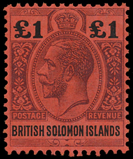 SOLOMON ISLANDS 1914  SG38 Mint £1 purple and black on red paper unmounted
