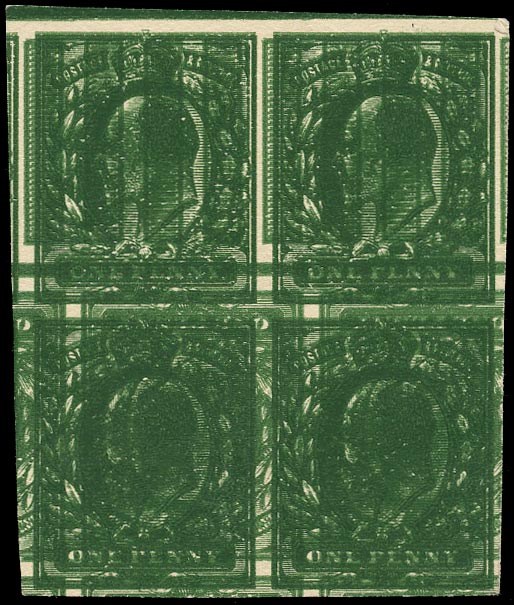 GB 1902  SG219var Plate Proof - triple impression block of four