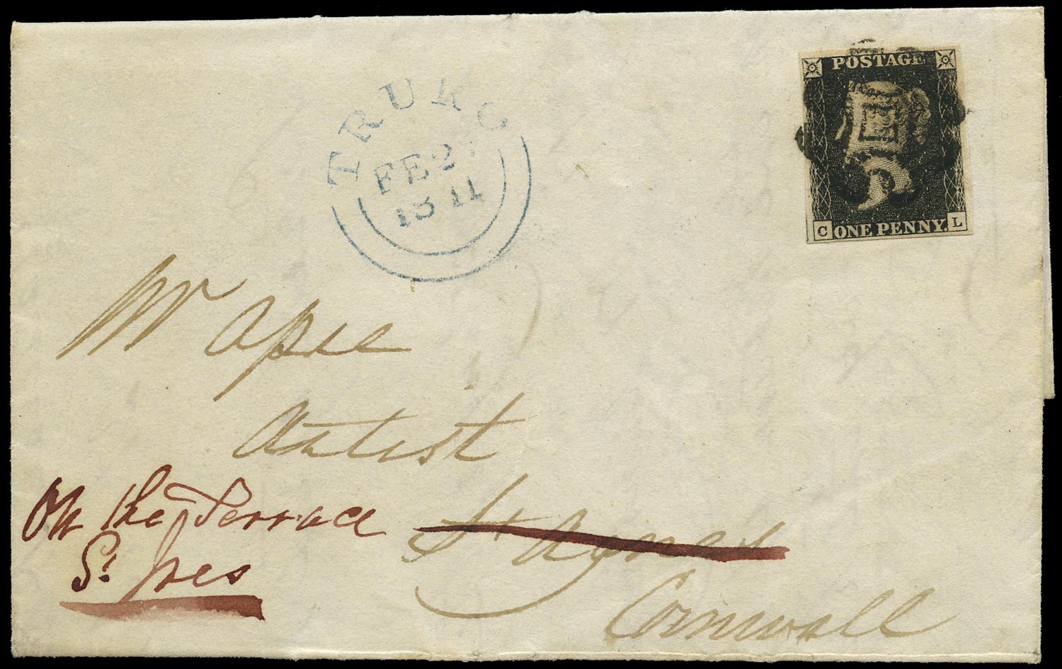 GB 1840  SG2 Pl.5 Penny Black - Distinctive Plymouth MC