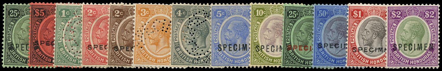 BRITISH HONDURAS 1922-33  SG124s/137s Specimen definitive set of thirteen