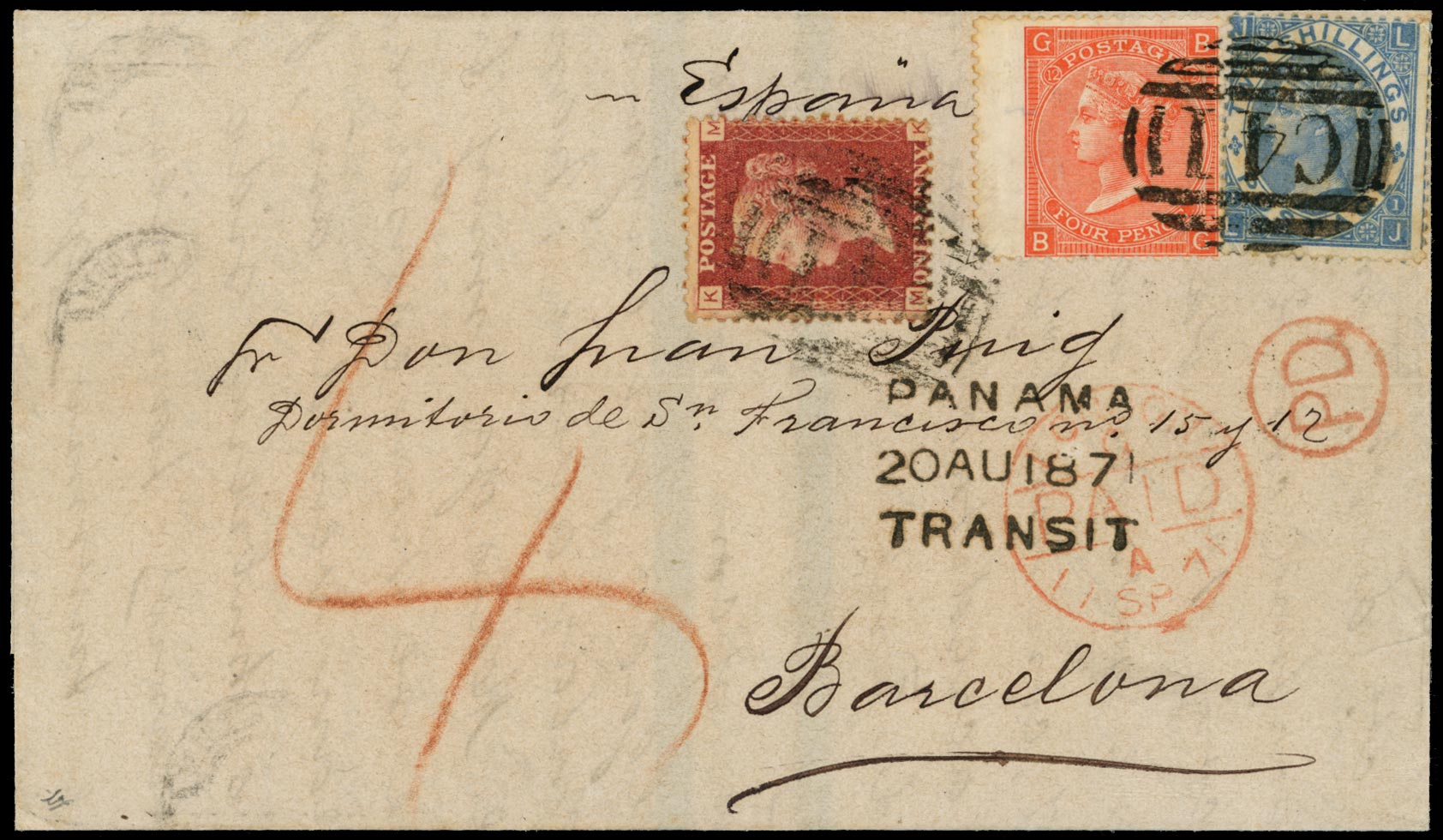 GB 1871  SGZ3,Z11,Z29 Cover - Used at Guayaquil, Ecuador