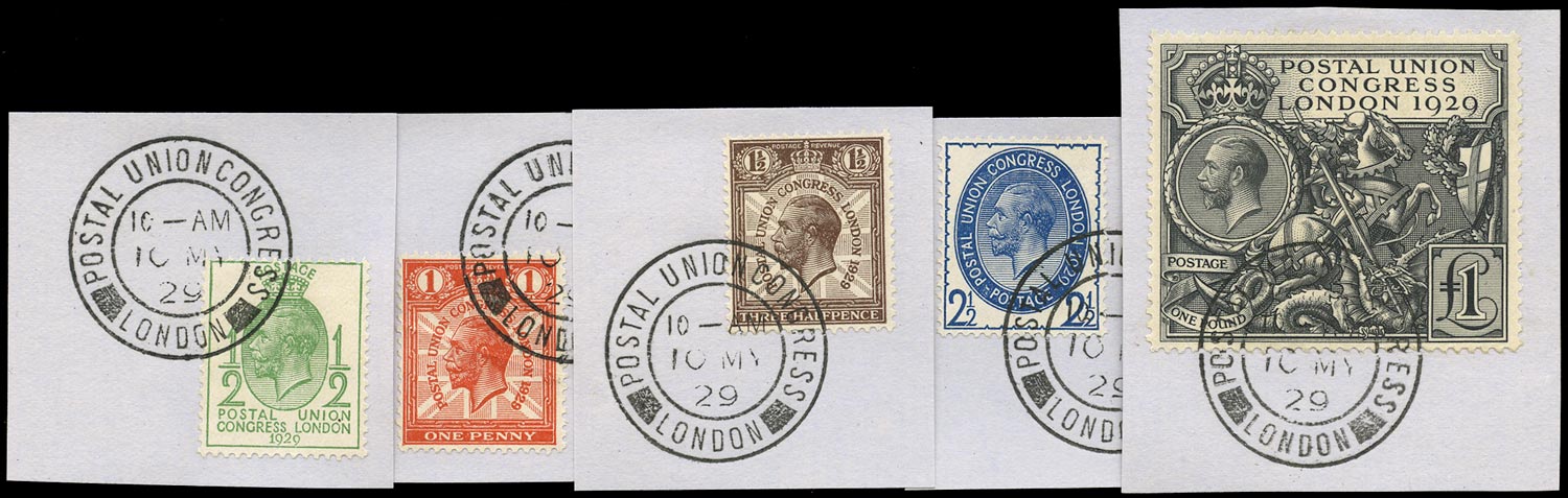 GB 1929  SG434/8 Used - P.U.C. set of five on piece first day cancels