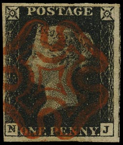 GB 1840  SG2 Pl.5 Penny Black - VFU red MC (NJ)