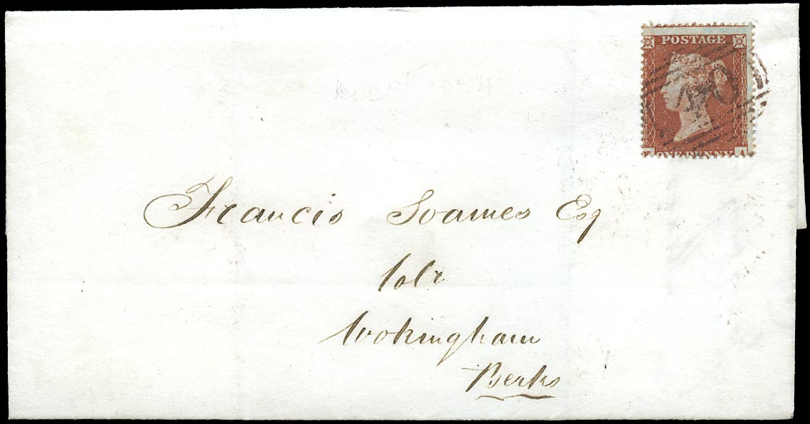 GB 1854  SG17 Cover - Brown Bagshot '40' cancel