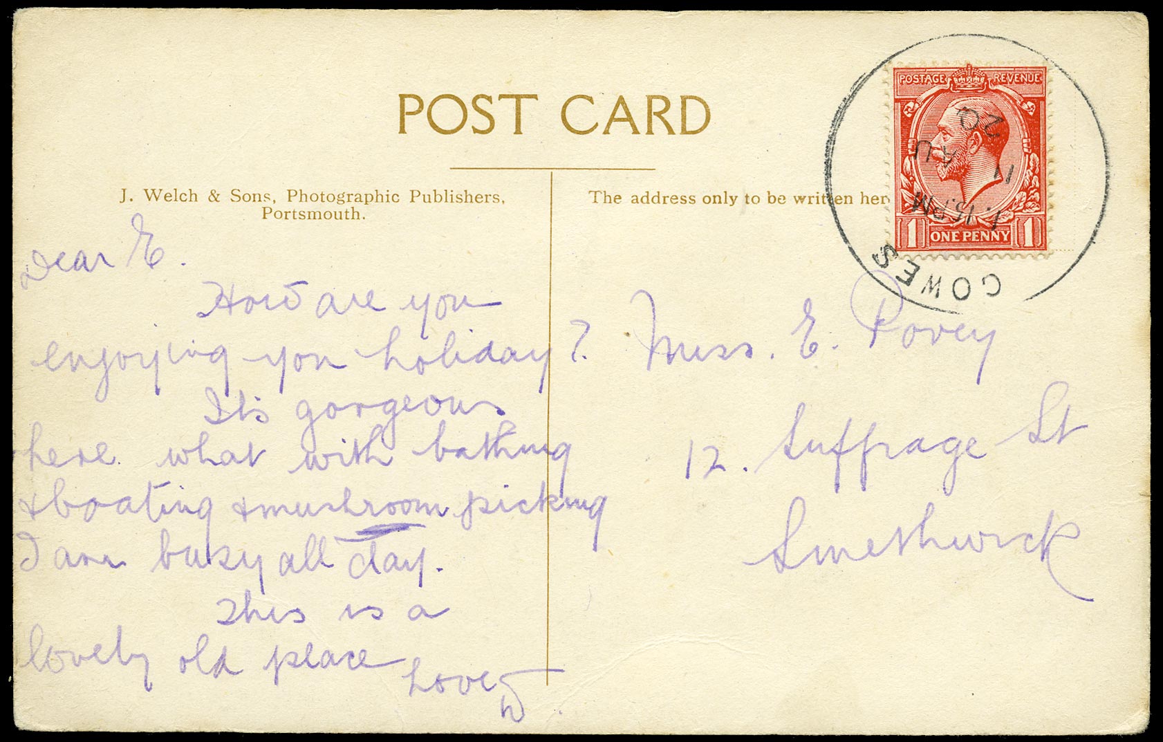 GB 1920  SG357 Cover - Cowes Skeleton 'Regatta' removed