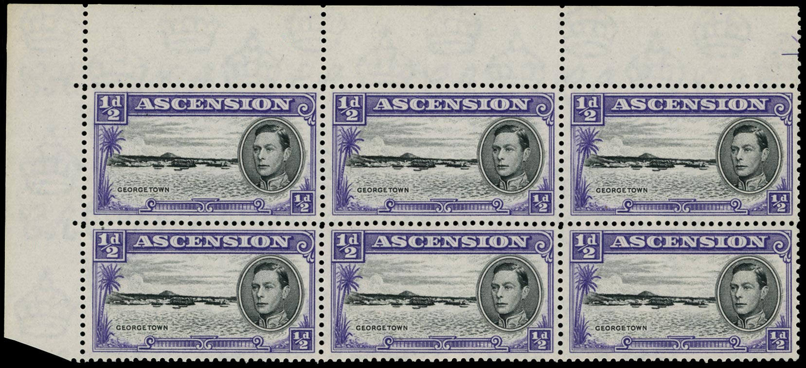 ASCENSION 1938  SG38ba Mint unmounted KGVI &frac12;d perf 13 variety Long centre bar to 'E' and frame plate re-entry