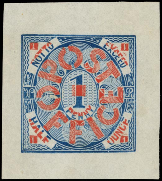 GB 1839 Essay - "Whiting" Treasury Essay in red and blue