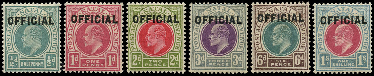 NATAL 1904  SGO1/6 Official KEVII set of 6 to 1s