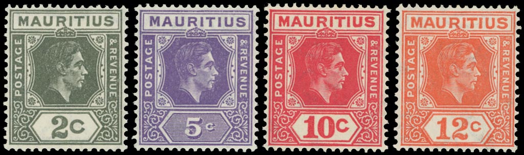 MAURITIUS 1938  SG252b/57b Mint Bradbury Wilkinson perf 15x14 set of 4