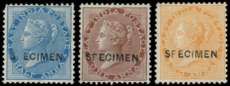 INDIA 1865  SG54, 58, 61 Specimen &frac12;a,1a, 2a Samuel type 8
