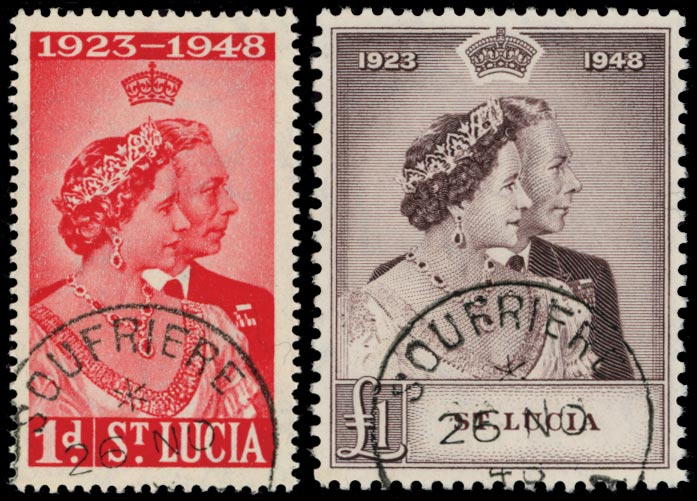 ST LUCIA 1948  SG144/45 Used KGVI Royal Silver Wedding pair
