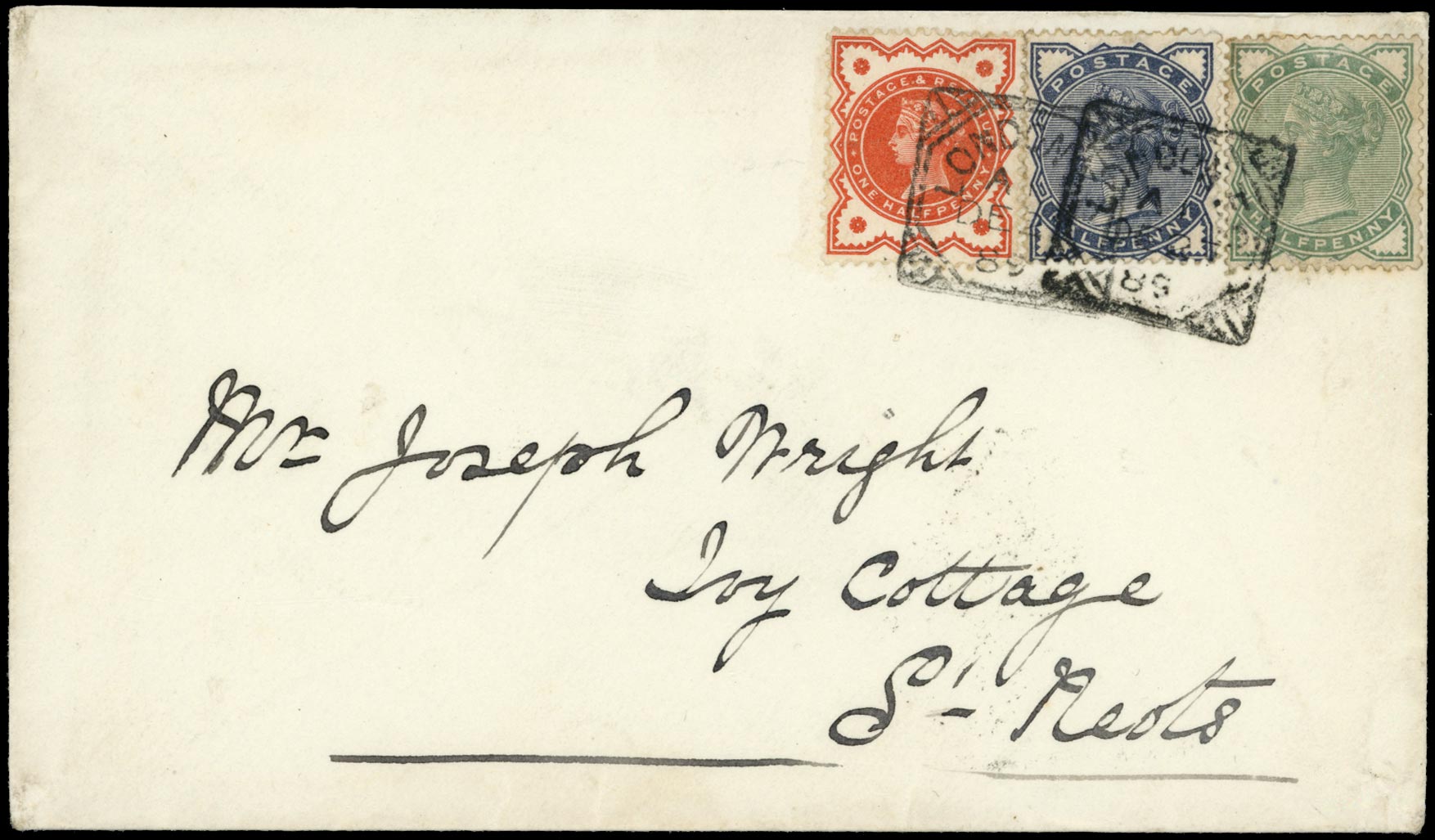 GB 1887  SG165, 187, 197 Used - 3x halfd on in Pale green, Slate blue & Vermilion