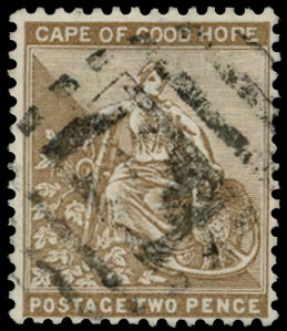 CAPE OF GOOD HOPE 1884  SG50w Used QV 2d pale bistre watermark Anchor variety watermark inverted