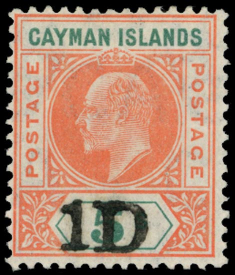 CAYMAN ISLANDS 1907  SG19 Mint KEVII 1D on 5s salmon and green