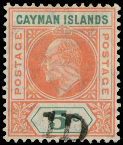 CAYMAN ISLANDS 1907  SG19 Mint KEVII 1D on 5s salmon and green