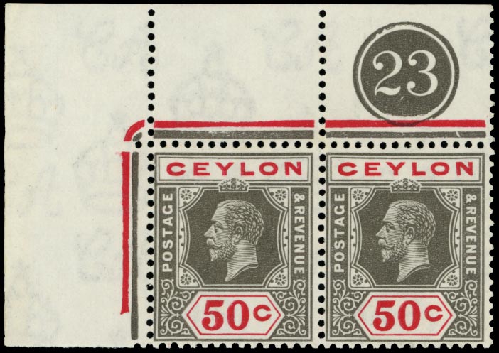 CEYLON 1921  SG353b Mint unmounted 50c black and scarlet Script watermark die I