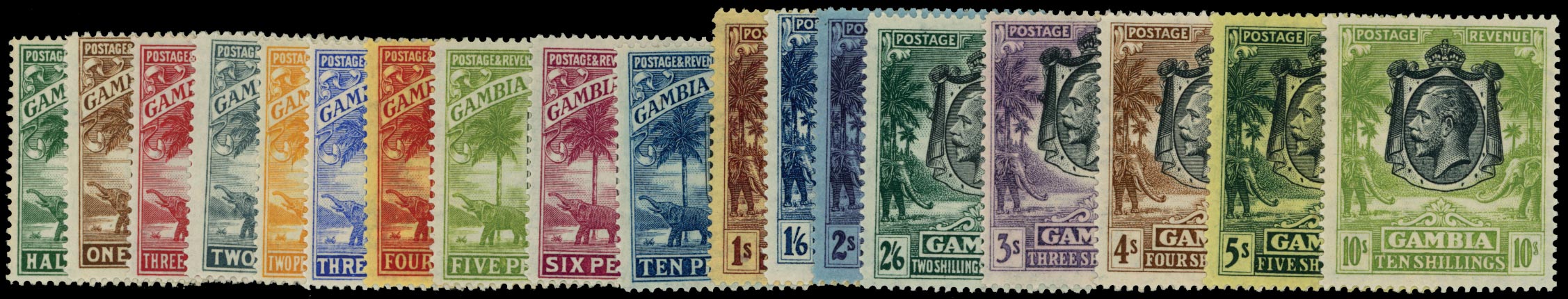 GAMBIA 1922  SG122/42 less 132 Mint KGV part set of 18 to 10s