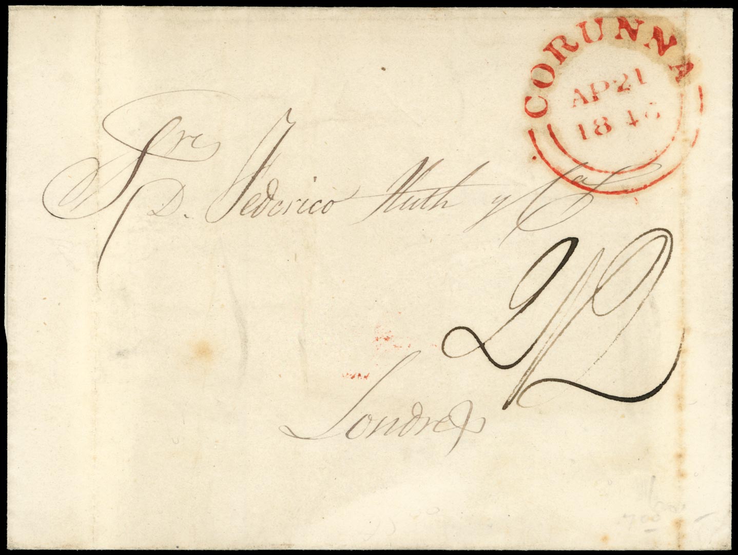 GB 1846 Cover from the BPO in Corunna, Spain