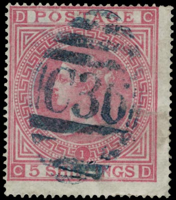 GB 1867  SG126 Pl.1 Used - in Arica, Peru