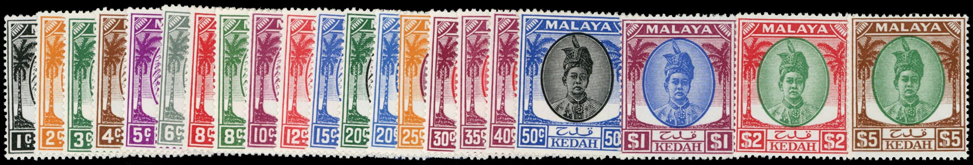 MALAYA - KEDAH 1950  SG76/90 Mint unmounted set of 21 to $5