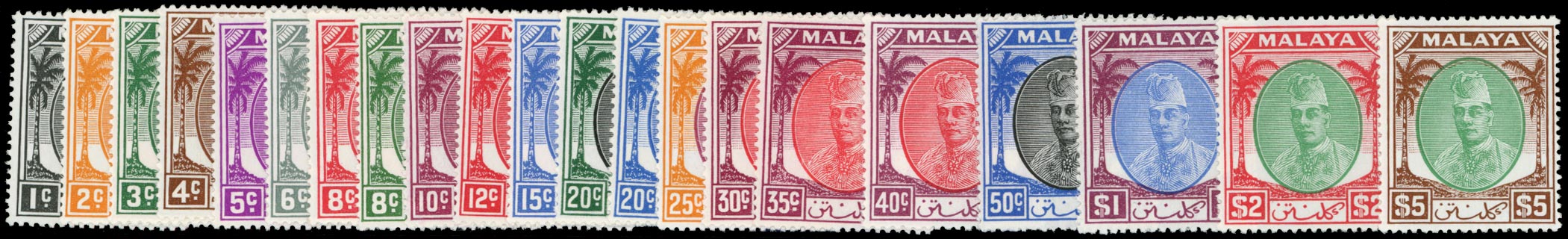 MALAYA - KELANTAN 1951  SG61/81 Mint unmounted set of 21 to $5