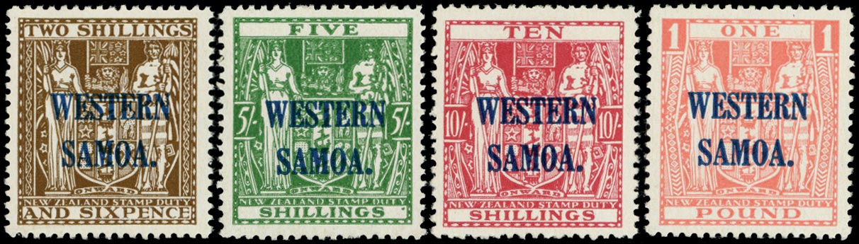 SAMOA 1945  SG207/10 Mint unmounted Arms set of 4 to £1 watermark multiple NZ and Star