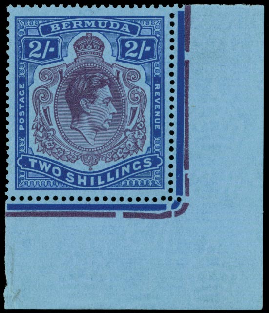 BERMUDA 1938  SG116de Mint unmounted 2s purple and deep blue on pale blue paper variety Broken lower right scroll