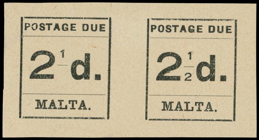 MALTA 1925  SGD5a Postage Due 2halfd black error '2' of 'half' omitted