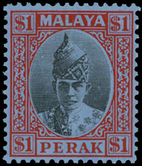 MALAYA - PERAK 1938  SG119 Mint unmounted $1 black and red on blue paper