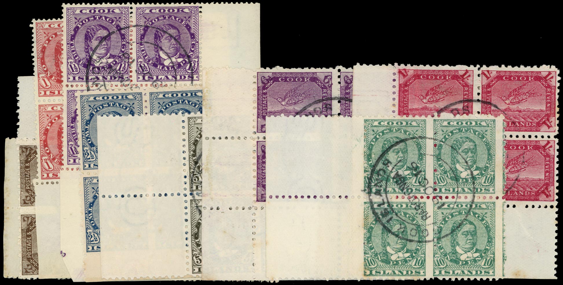 COOK ISLANDS   SG17, 18a, 19, 20a 27, 31, 39, 40, 43 Used basic set of 9 to 1s blocks of 4