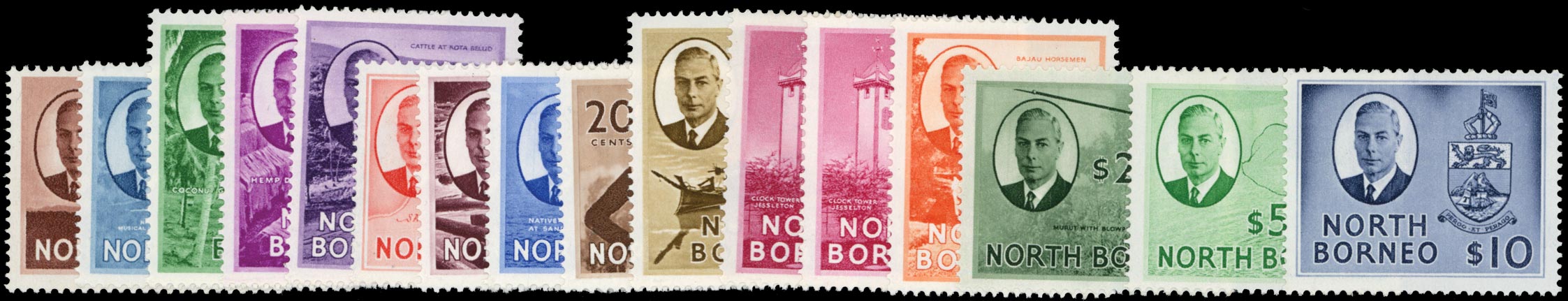 NORTH BORNEO 1950  SG356/70 Mint unmounted KGVI set of 16 to $10