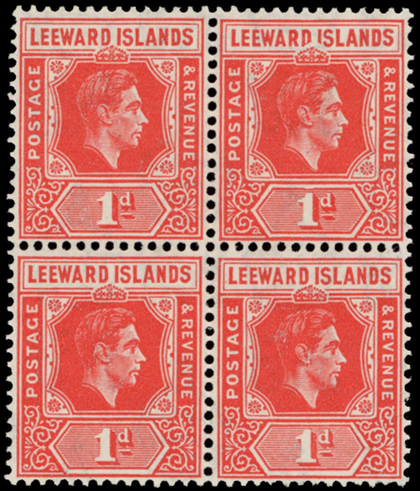 LEEWARD ISLANDS 1947  SG99a Mint unmounted 1d scarlet with D I flaw