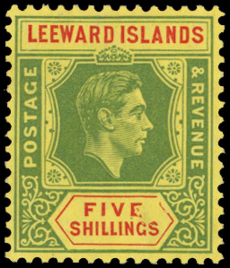 LEEWARD ISLANDS 1938  SG112ab Mint KGVI 5s chalky paper variety Damaged value tablet