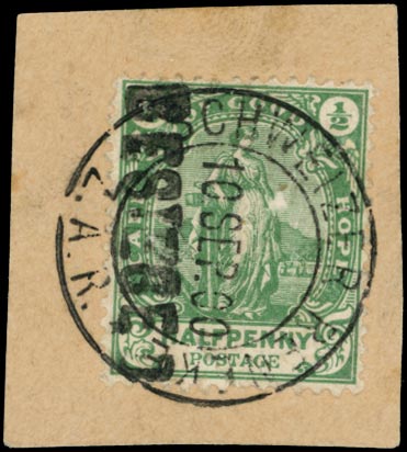 TRANSVAAL SCHWEIZER 1900  SG5 Used Cape &frac12;d green handstamped BESIEGED