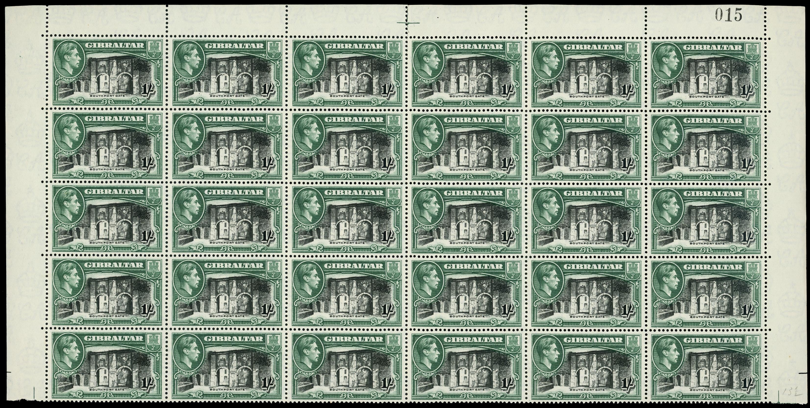 GIBRALTAR 1938  SG127a Mint KGVI 1s black and green perf 13&frac12;