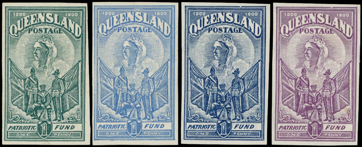 QUEENSLAND 1900  SG264a Proof of Patriotic Fund 1d x4 colour trials