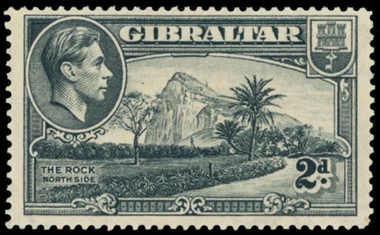 GIBRALTAR 1938  SG124aa Mint 2d grey perf 14 variety Ape on rock