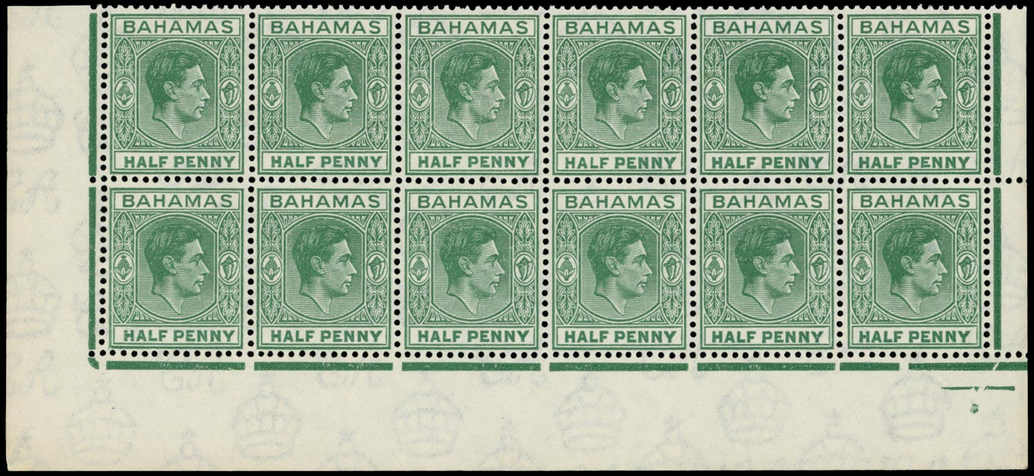 BAHAMAS 1938  SG149a Mint unmounted &frac12;d green variety Elongated 'E'