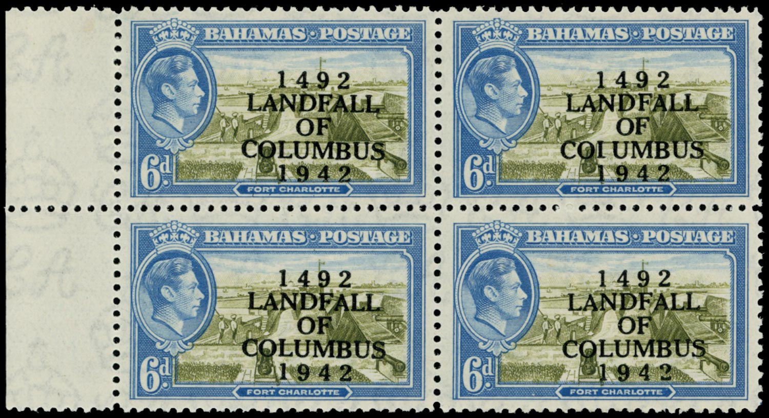 BAHAMAS 1942  SG169a Mint unmounted 6d Landfall variety COIUMBUS
